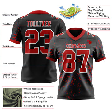 Custom Black Red Royal-White Authentic Abstract Shattered Paint Splatter Football Jersey