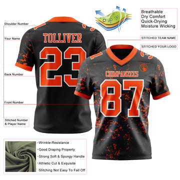 Custom Black Orange Royal-White Authentic Abstract Shattered Paint Splatter Football Jersey