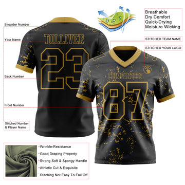 Custom Black Old Gold-Royal Authentic Abstract Shattered Paint Splatter Football Jersey