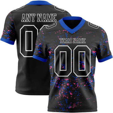 Custom Black Thunder Blue Pink-White Authentic Abstract Shattered Paint Splatter Football Jersey