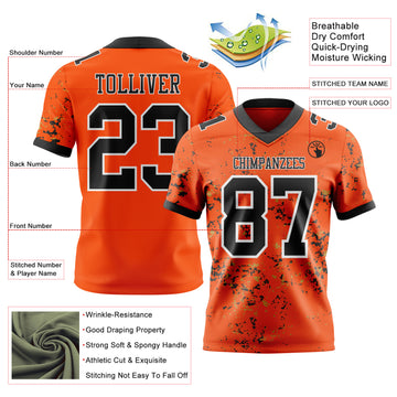 Custom Orange Black Old Gold-White Authentic Abstract Shattered Paint Splatter Football Jersey