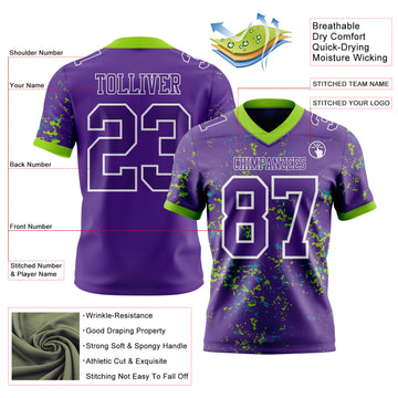 Custom Purple Neon Green Teal-White Authentic Abstract Shattered Paint Splatter Football Jersey