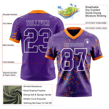 Custom Purple Bay Orange Teal-White Authentic Abstract Shattered Paint Splatter Football Jersey