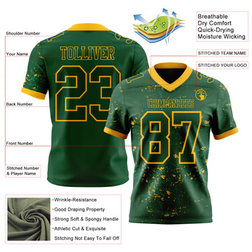 Custom Green-Gold Authentic Abstract Shattered Paint Splatter Football Jersey