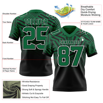 Custom Kelly Green Black-White Authentic Abstract Geometric Lines Gradient Football Jersey
