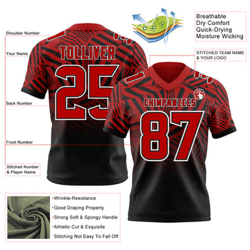 Custom Red Black-White Authentic Abstract Geometric Lines Gradient Football Jersey