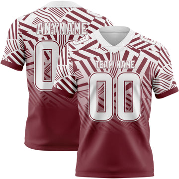 Custom White-Burgundy Authentic Abstract Geometric Lines Gradient Football Jersey