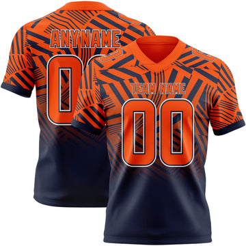 Custom Orange Navy-White Authentic Abstract Geometric Lines Gradient Football Jersey