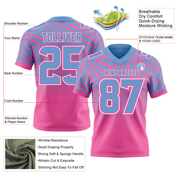 Custom Light Blue Pink-White Authentic Abstract Geometric Lines Gradient Football Jersey