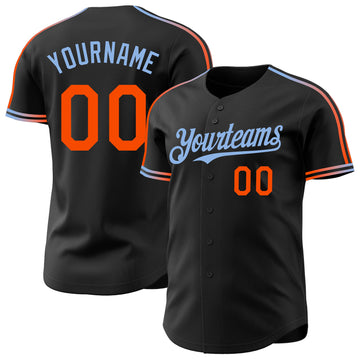 Custom Black Orange-Light Blue Raglan Line Gradient Stripe Authentic Baseball Jersey