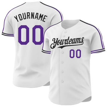 Custom White Purple-Black Raglan Line Gradient Stripe Authentic Baseball Jersey