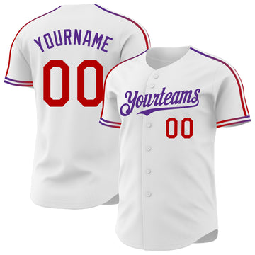 Custom White Red-Purple Raglan Line Gradient Stripe Authentic Baseball Jersey