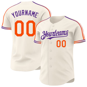 Custom Cream Orange-Purple Raglan Line Gradient Stripe Authentic Baseball Jersey