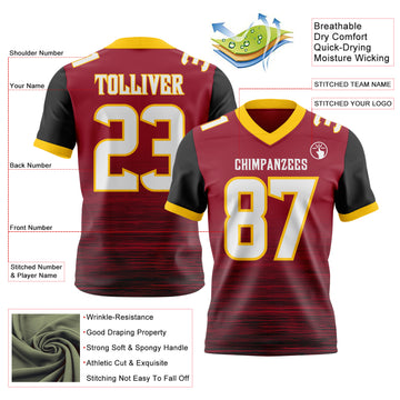 Custom Cardinal White Black-Yellow Authentic Fluid Scratch Waves Football Jersey