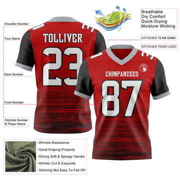 Custom Red White Black-Gray Authentic Fluid Scratch Waves Football Jersey