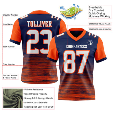 Custom Navy White-Orange Authentic Fluid Scratch Waves Football Jersey