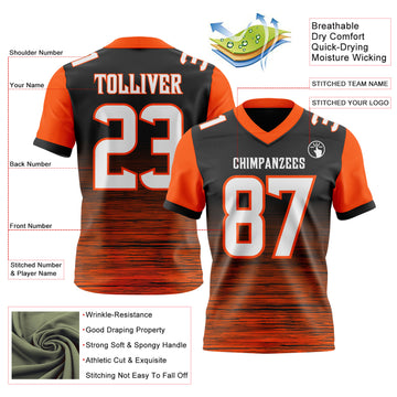 Custom Black White-Orange Authentic Fluid Scratch Waves Football Jersey