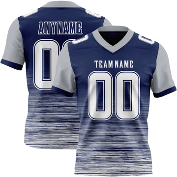 Custom Navy White-Gray Authentic Fluid Scratch Waves Football Jersey