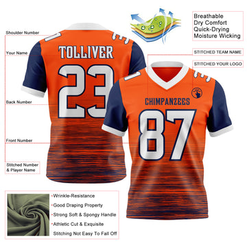 Custom Orange White-Navy Authentic Fluid Scratch Waves Football Jersey