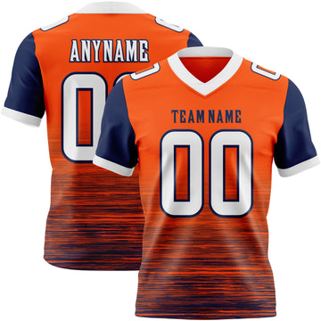 Custom Orange White-Navy Authentic Fluid Scratch Waves Football Jersey