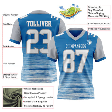 Custom Blue White-Gray Authentic Fluid Scratch Waves Football Jersey
