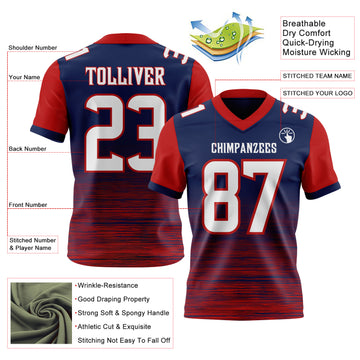 Custom Navy White-Red Authentic Fluid Scratch Waves Football Jersey