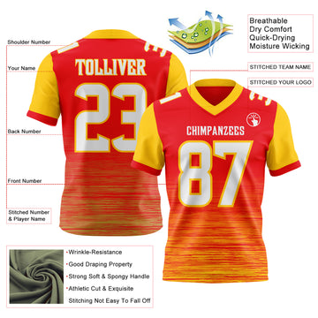 Custom Fire Red White-Yellow Authentic Fluid Scratch Waves Football Jersey