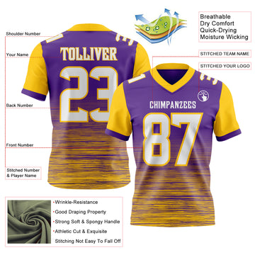 Custom Purple White-Yellow Authentic Fluid Scratch Waves Football Jersey