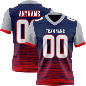Custom Navy White Fire Red-Gray Authentic Fluid Scratch Waves Football Jersey