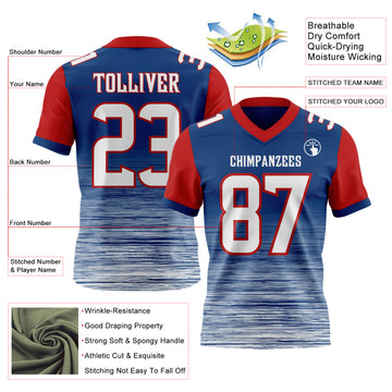 Custom US Navy Blue White-Red Authentic Fluid Scratch Waves Football Jersey