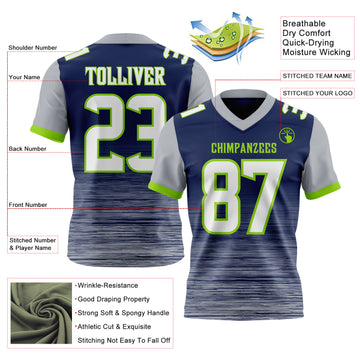 Custom Navy White Gray-Neon Green Authentic Fluid Scratch Waves Football Jersey