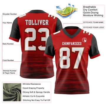 Custom Red White Black-Orange Authentic Fluid Scratch Waves Football Jersey