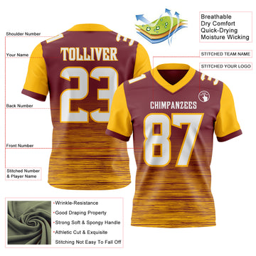 Custom Burgundy White-Gold Authentic Fluid Scratch Waves Football Jersey