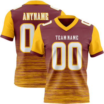 Custom Burgundy White-Gold Authentic Fluid Scratch Waves Football Jersey