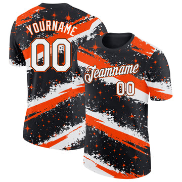 Custom Black White-Orange Brush Stroke Splatter Starburst Performance T-Shirt