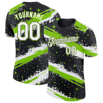 Custom Black White-Neon Green Brush Stroke Splatter Starburst Performance T-Shirt
