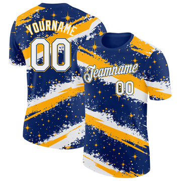 Custom Royal White-Gold Brush Stroke Splatter Starburst Performance T-Shirt