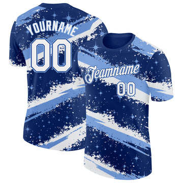 Custom Royal White-Light Blue Brush Stroke Splatter Starburst Performance T-Shirt