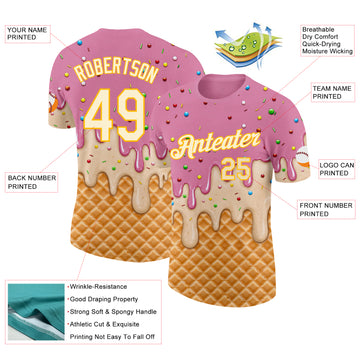 Custom Light Pink Cream-Gold Ice Cream Waffle Foodie Dessert Performance T-Shirt