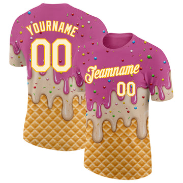 Custom Pink Cream-Gold Ice Cream Waffle Foodie Dessert Performance T-Shirt