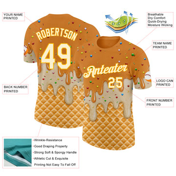 Custom Bay Orange Cream-Gold Ice Cream Waffle Foodie Dessert Performance T-Shirt