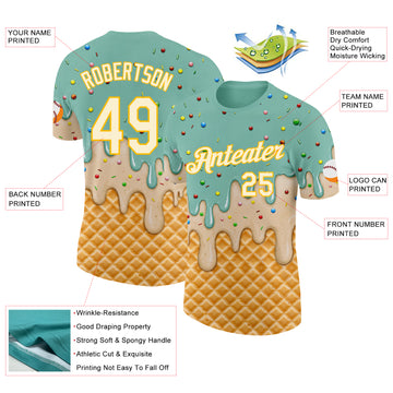 Custom Ice Blue Cream-Gold Ice Cream Waffle Foodie Dessert Performance T-Shirt