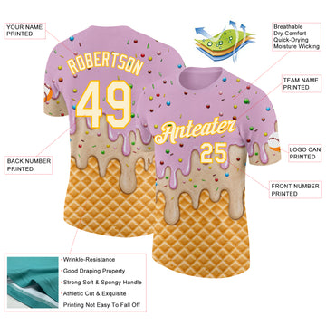Custom Light Pink Cream-Gold Ice Cream Waffle Foodie Dessert Performance T-Shirt
