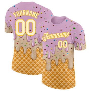 Custom Light Pink Cream-Gold Ice Cream Waffle Foodie Dessert Performance T-Shirt