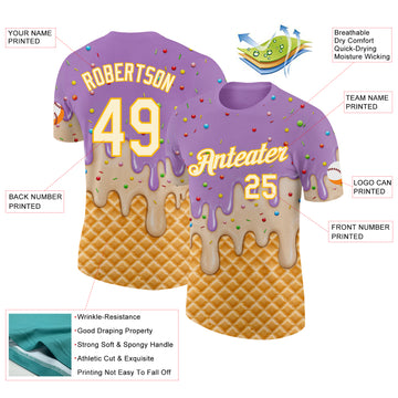 Custom Light Purple Cream-Gold Ice Cream Waffle Foodie Dessert Performance T-Shirt