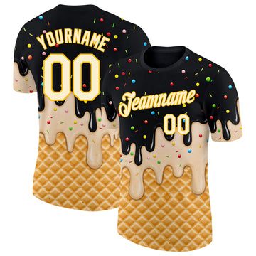 Custom Black Cream-Gold Ice Cream Waffle Foodie Dessert Performance T-Shirt