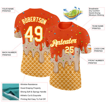 Custom Orange Cream-Gold Ice Cream Waffle Foodie Dessert Performance T-Shirt