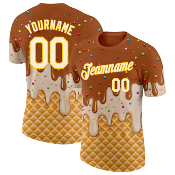 Custom Chocolate Brown Cream-Gold Ice Cream Waffle Foodie Dessert Performance T-Shirt