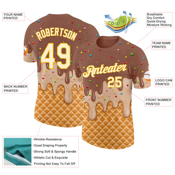 Custom Caramel Brown Cream-Gold Ice Cream Waffle Foodie Dessert Performance T-Shirt