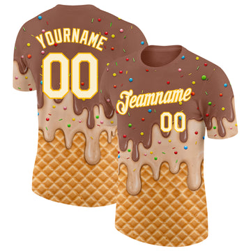 Custom Caramel Brown Cream-Gold Ice Cream Waffle Foodie Dessert Performance T-Shirt